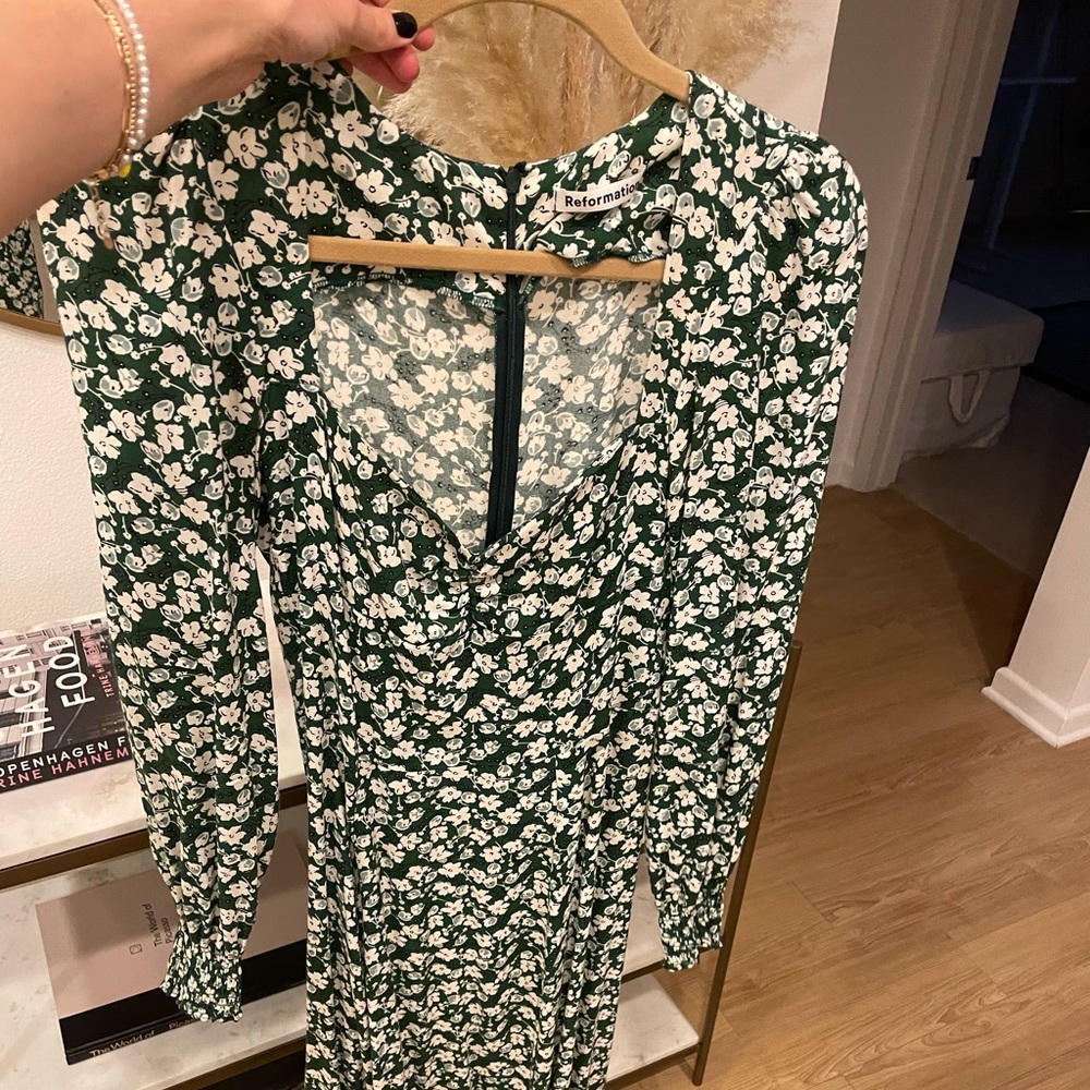 REFORMATION Wallflower Dress Size 2 Green Floral Long Sleeve Maxi Dress